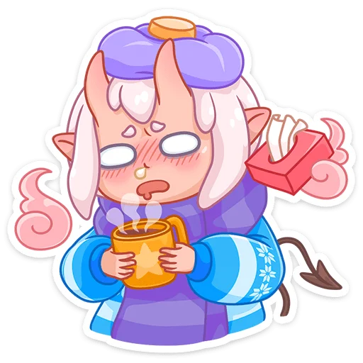 Стикер из набора Зимняя Они-тян (@TgSticker) для Телеграм: Статические ☕️